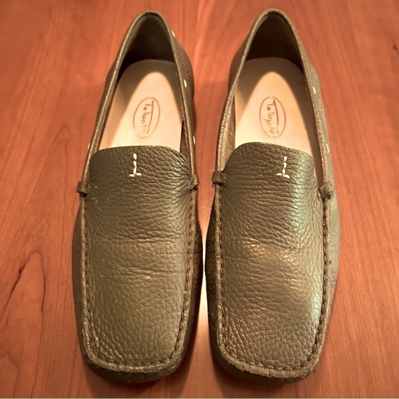 TALBOTS PEBBLED LEATHER GREEN SQUARE TOE DRIVING MOCCASINS / LOAFERS - Picture 5 of 6